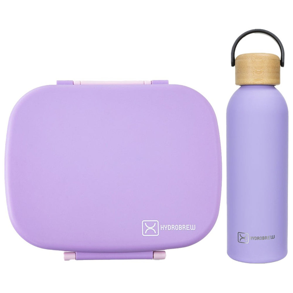 Hydrobrew - 5 Compartment Bento Lunch Box & Stainless Steel Water Bottle - Purple - 500 ml