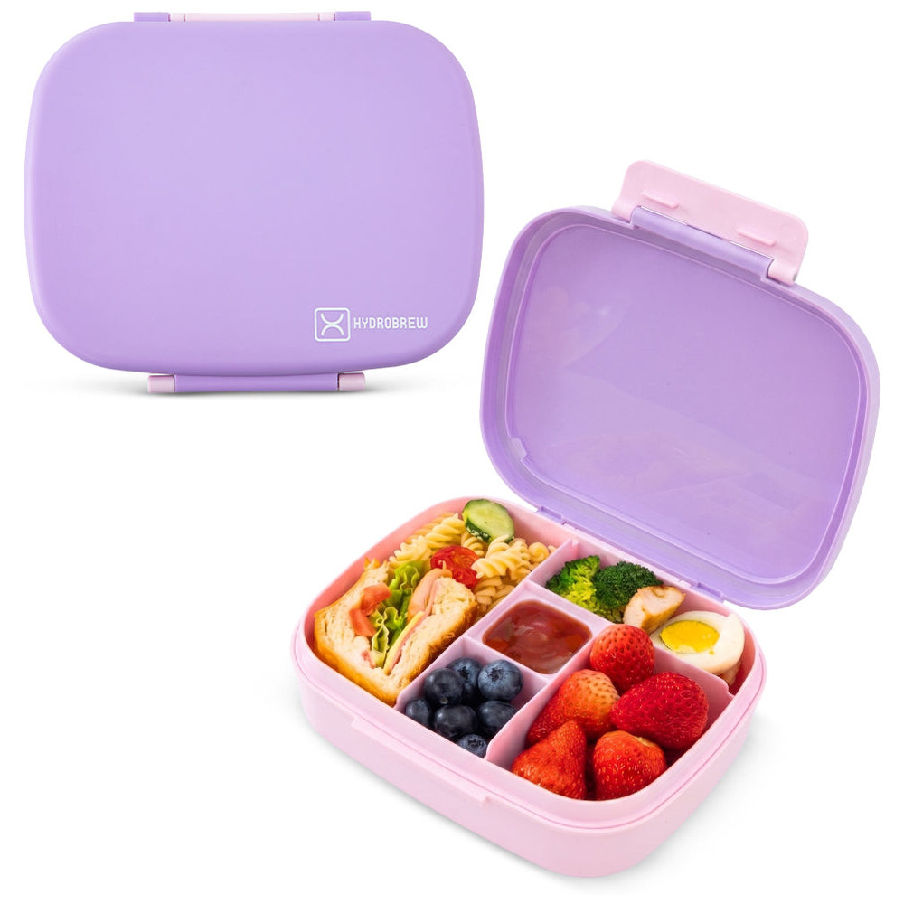 Hydrobrew - 5 Compartment Bento Lunch Box & Stainless Steel Water Bottle - Purple - 500 ml