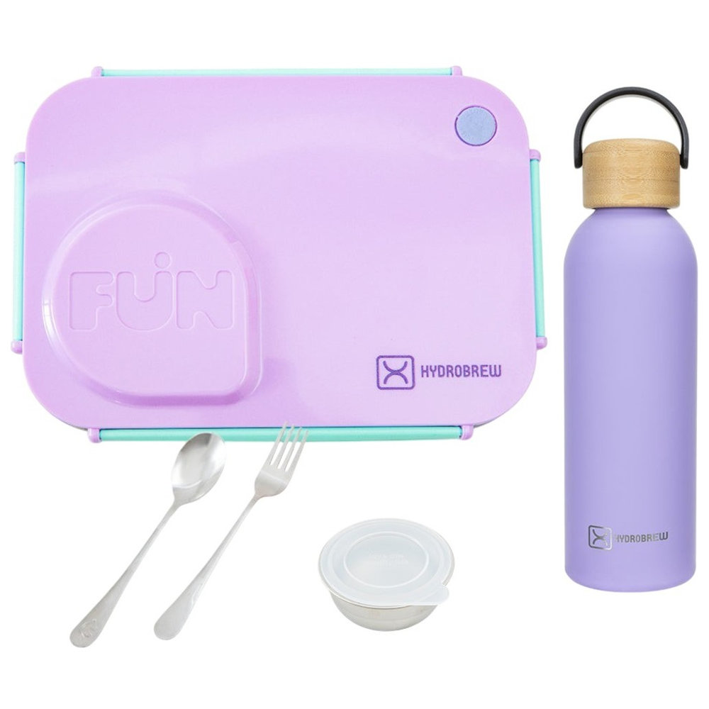 Hydrobrew - 4 Compartment Lunch Box With Food Jar & Stainless Steel Water Bottle - Purple - 500 ml