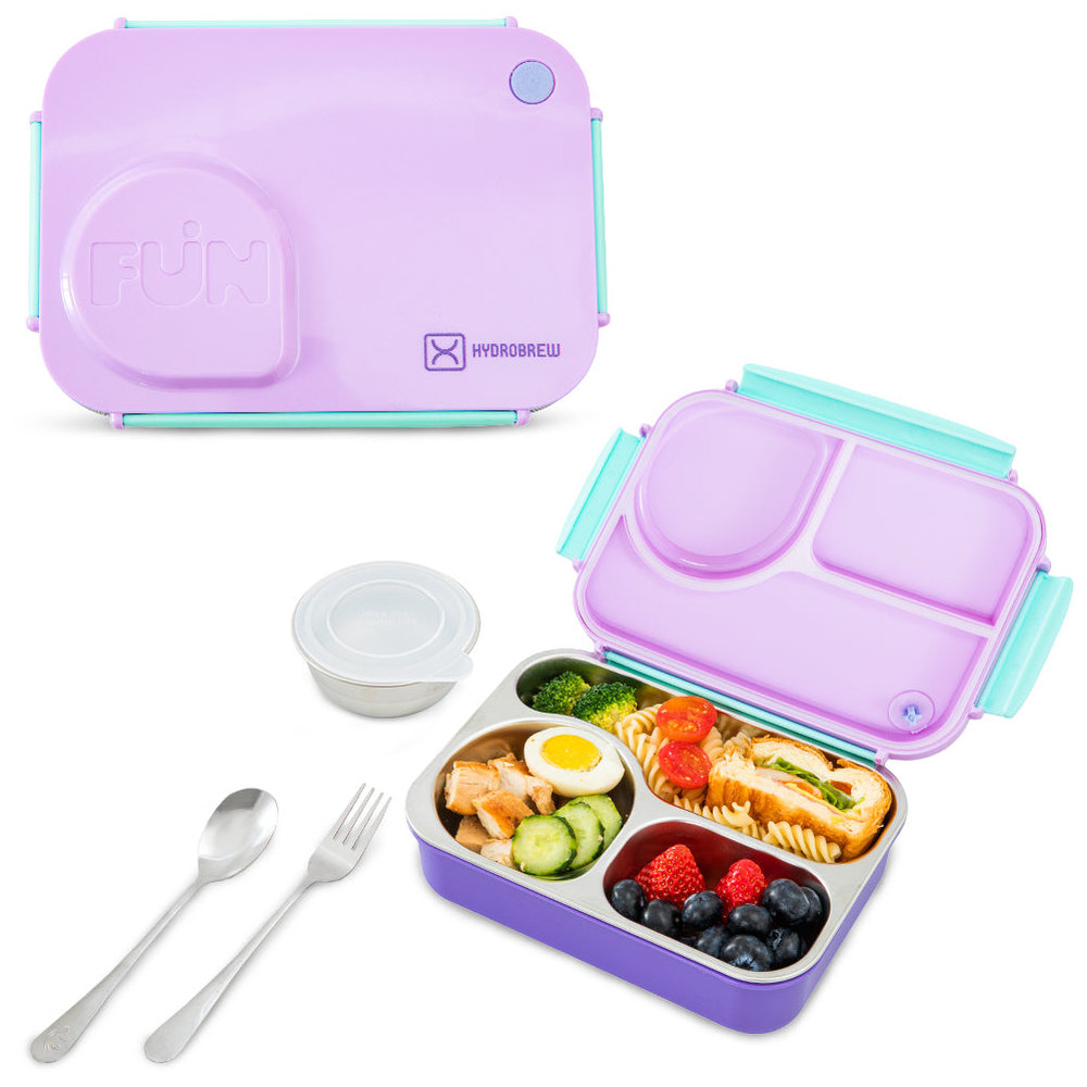 Hydrobrew - 4 Compartment Lunch Box With Food Jar & Stainless Steel Water Bottle - Purple - 500 ml