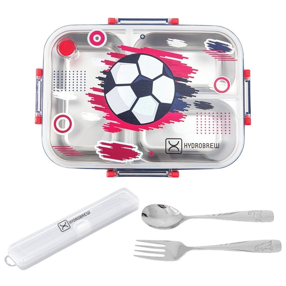 Hydrobrew - 3 Compartment Steel Core Lunch Box With Stainless Steel Cutlery Set - Champion Navy