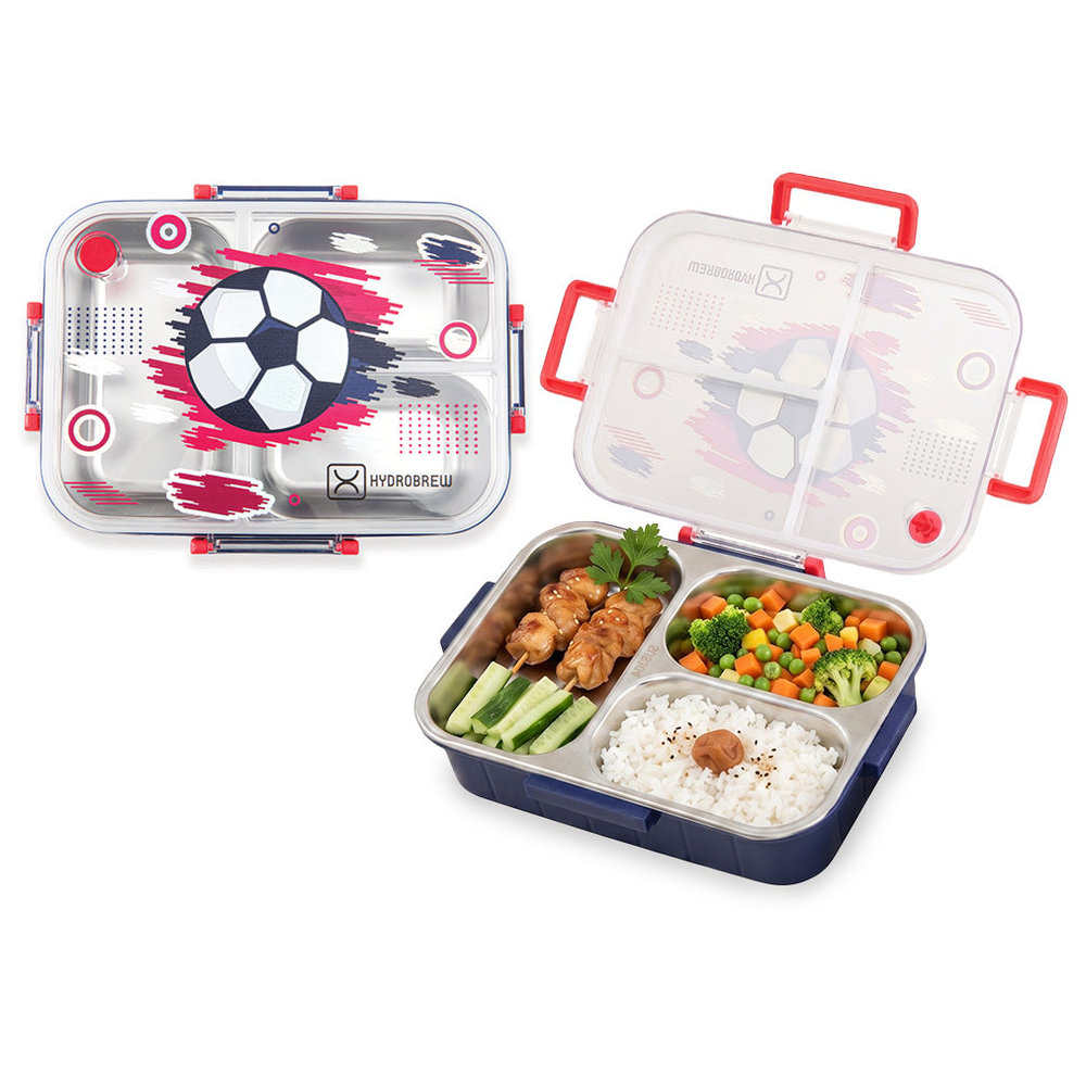 Hydrobrew - 3 Compartment Steel Core Lunch Box With Stainless Steel Cutlery Set - Champion Navy