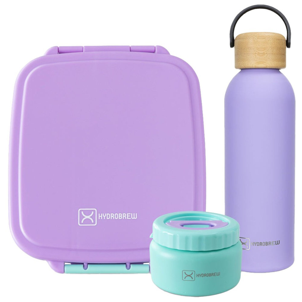 Hydrobrew - 4 Compartment Mega Flex Bento Lunch Box With Food Jar & Water Bottle - Purple - 500 ml