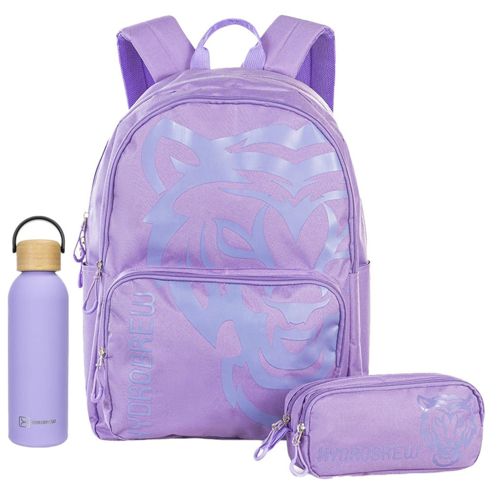 Hydrobrew - Backpack, Pencil Case & Stainless Steel Water Bottle - Purple - 18-inch