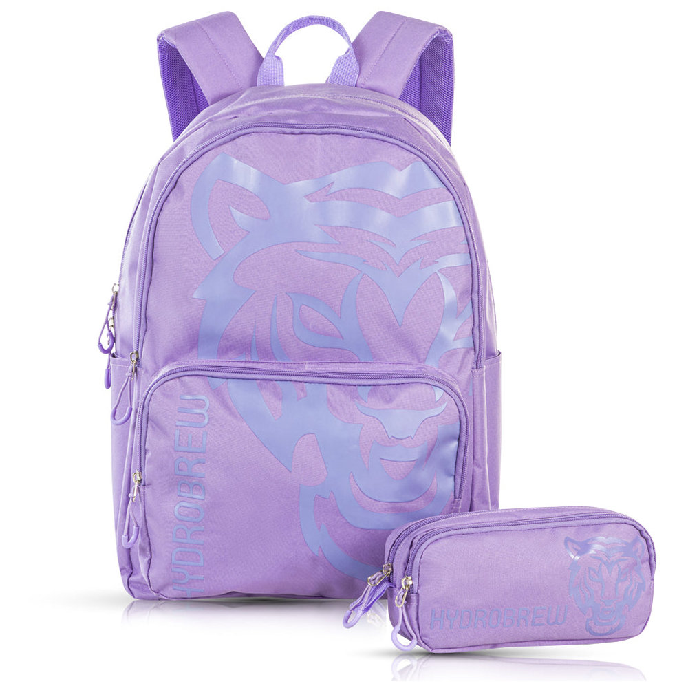 Hydrobrew - Backpack, Pencil Case & Stainless Steel Water Bottle - Purple - 18-inch