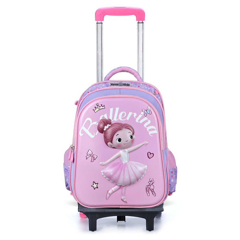 Nova Kids - Girl's 3D School Backpack & Trolley Set - Ballerina Pink - 2 Pcs - 16.5-Inch/42cm