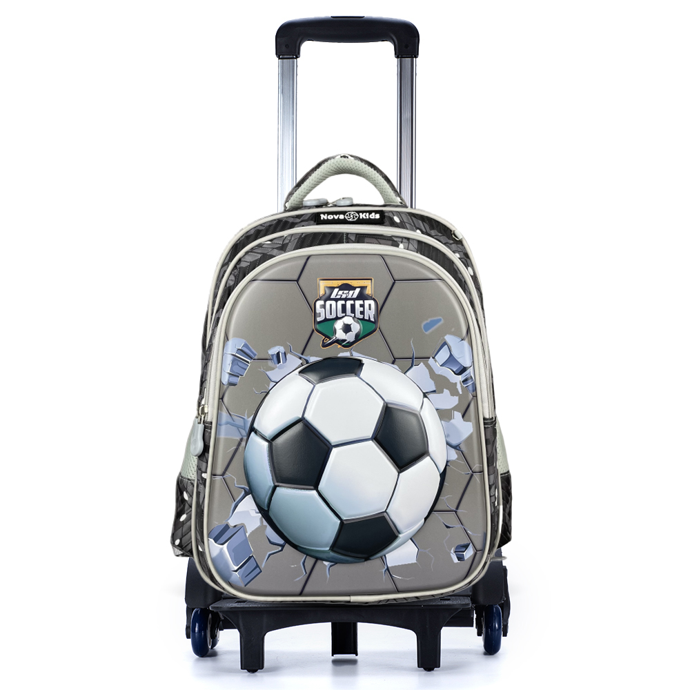 Nova Kids - Boy's 3D School Backpack & Trolley Set - Soccer Grey - 2 Pcs - 16.5-Inch/42cm