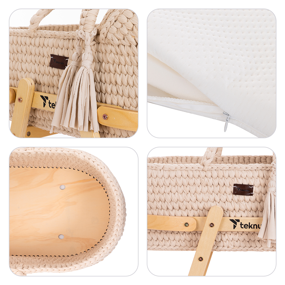 Teknum Rope Moses Basket With Stand - Multicolor