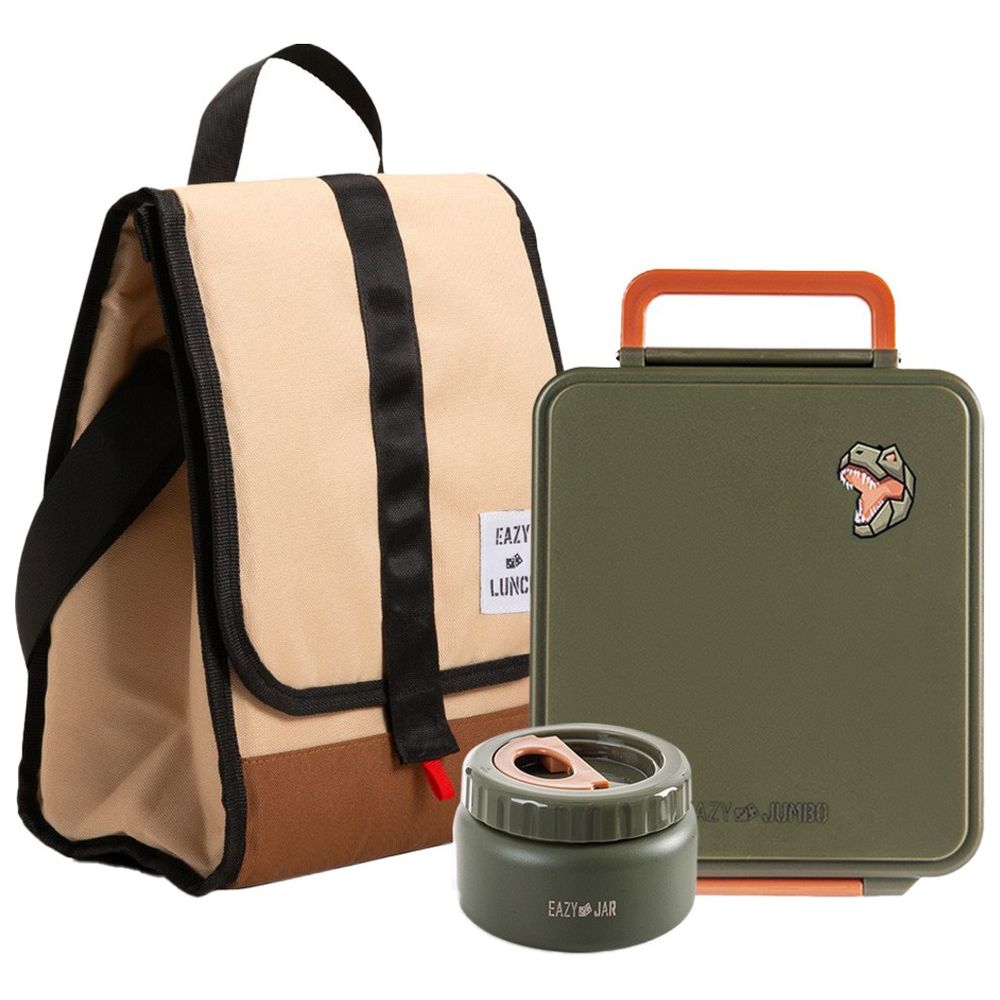 Eazy Kids - 4-Compartment Jumbo Bento Lunch Box And Insulated Lunch Bag - Olive Green