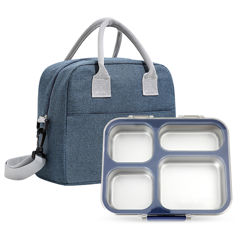 Eazy Kids - 4-Compartment Bento Lunch Box & Insulated Lunch Bag Set - 2 Pcs