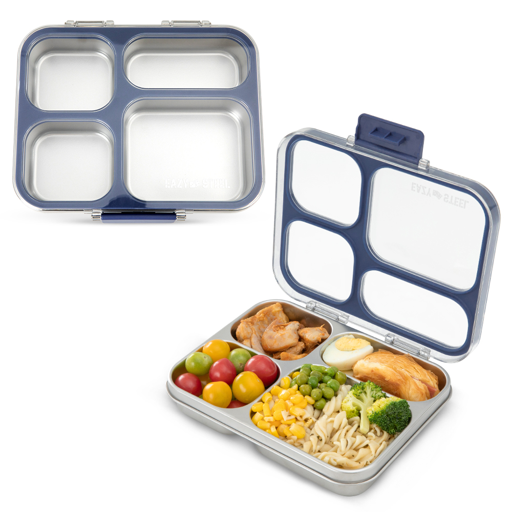 Eazy Kids - 4-Compartment Bento Lunch Box & Insulated Lunch Bag Set - 2 Pcs