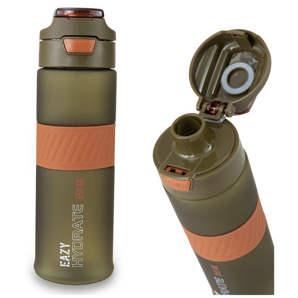 Eazy Kids - 4 Compartment Jumbo Bento Lunch Box And Tritan Water Bottle Set - Olive Green
