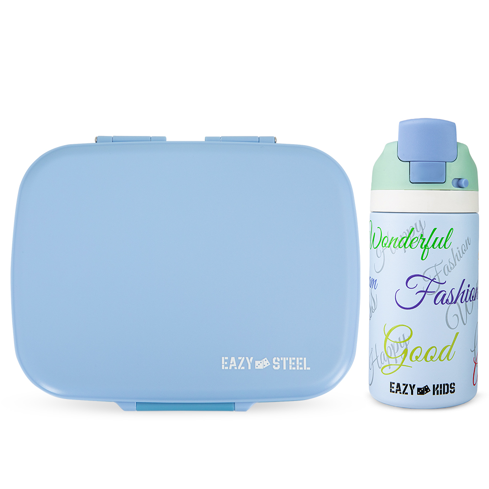 Eazy Kids - 3-Compartment Lunch Box & Stainless Steel Water Bottle Set - 2 Pcs