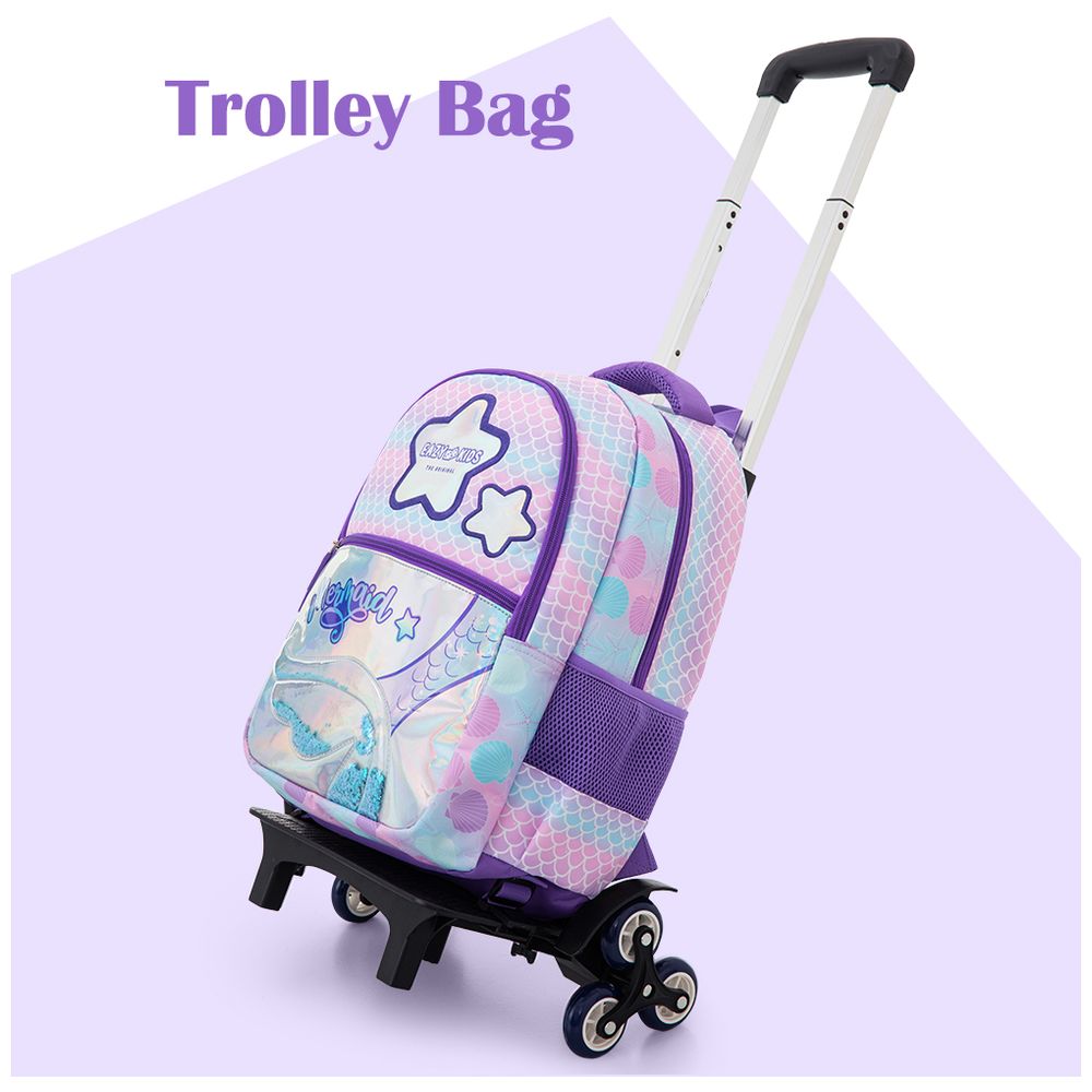 Eazy Kids - Trolley School Bag With Lunch Bag And Pencil Case Set - Purple - 16-Inch