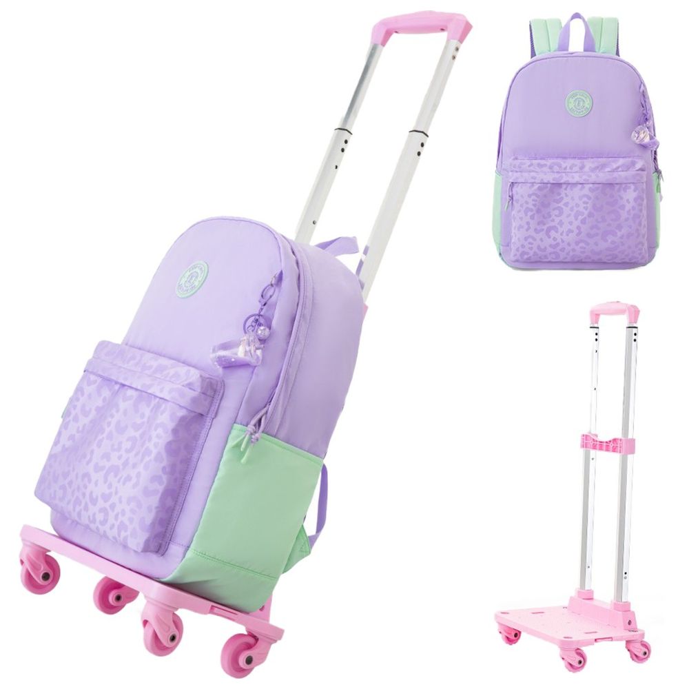 Eazy Kids - School Backpack And 4-Wheel Trolley Set - Glow Purple - 16.5-Inch