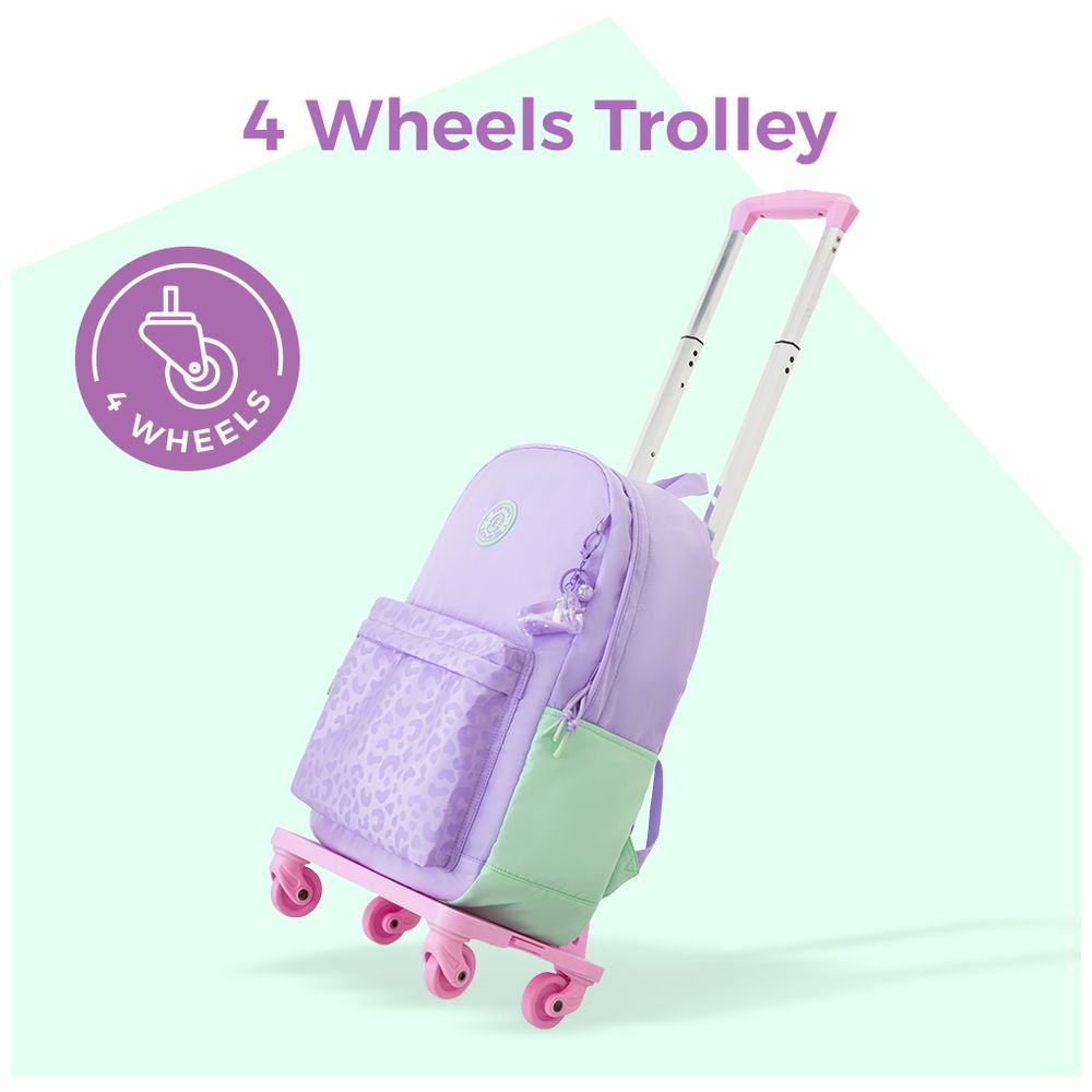 Eazy Kids - School Backpack And 4-Wheel Trolley Set - Glow Purple - 16.5-Inch