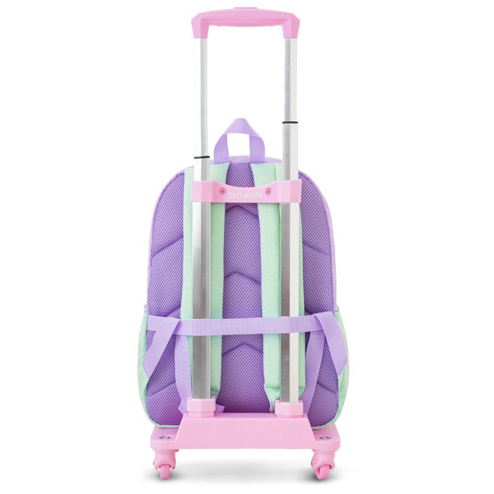 Eazy Kids - School Backpack And 4-Wheel Trolley Set - Glow Purple - 16.5-Inch