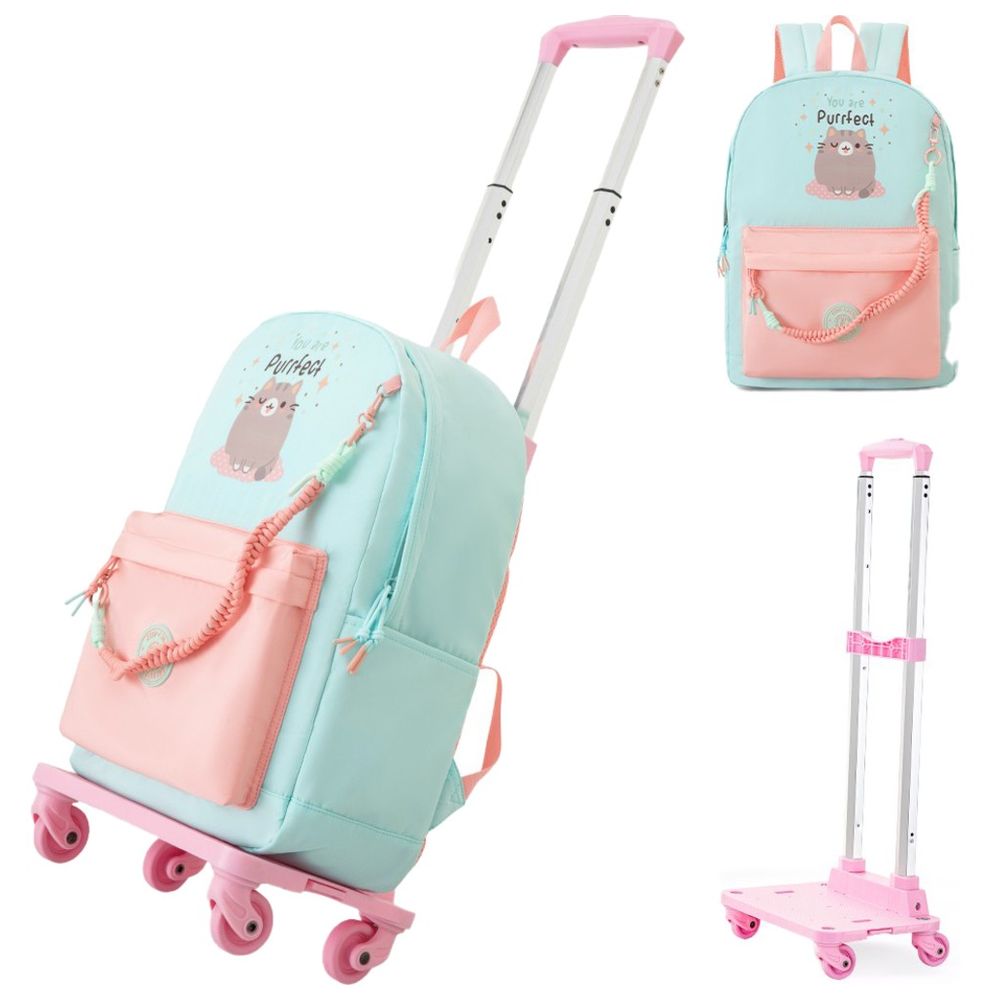 Eazy Kids - Purfect Dreams School Backpack And 4-Wheel Trolley Set - Pink - 16.5-Inch