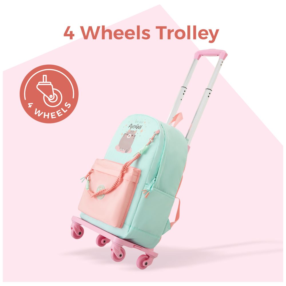 Eazy Kids - Purfect Dreams School Backpack And 4-Wheel Trolley Set - Pink - 16.5-Inch