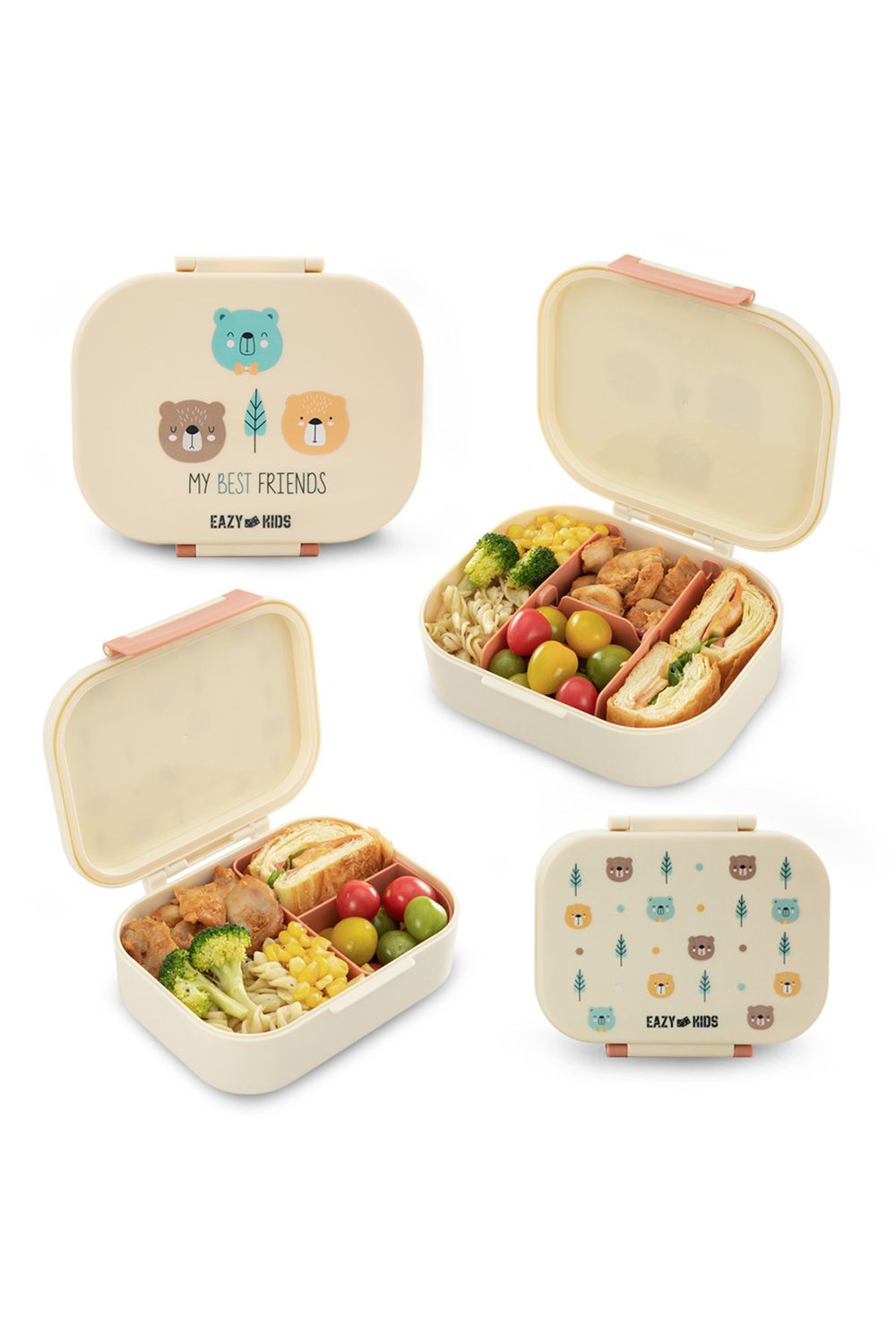 Eazy Kids - Bento Lunch Box & Stainless Steel Water Bottle Set - Ivory/Blue - 3 Pcs