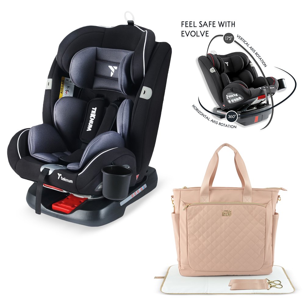 Teknum - Evolve 360 Car Seat With Quilted Mommy Diaper Bag - Grey