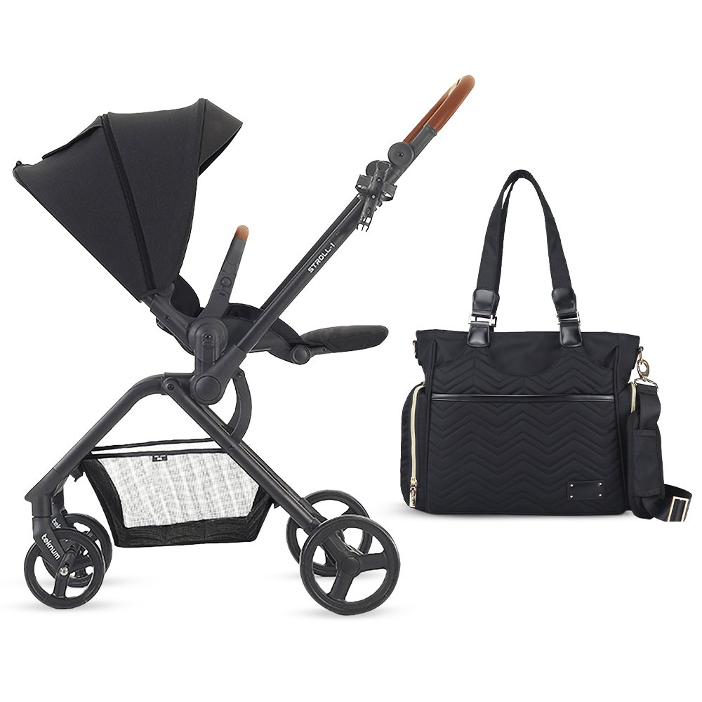 Teknum - Stroll 1 Reversible Travel Stroller With Matilda Diaper Bag - Black