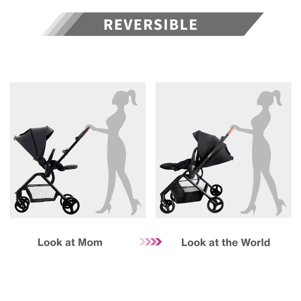 Teknum - Stroll 1 Reversible Travel Stroller With Matilda Diaper Bag - Black