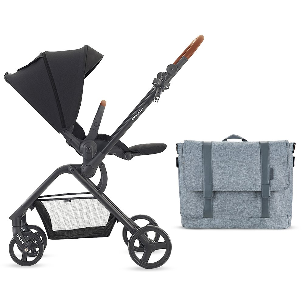 Teknum - Stroll 1 Reversible Travel Stroller With Dad's Diaper Bag - Black