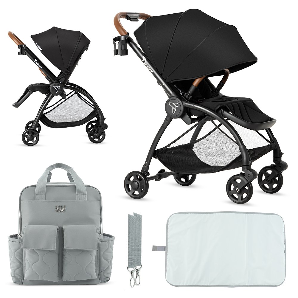 Teknum - Stroll 2 Reversible Travel Stroller With Quilted Diaper Backpack - Black