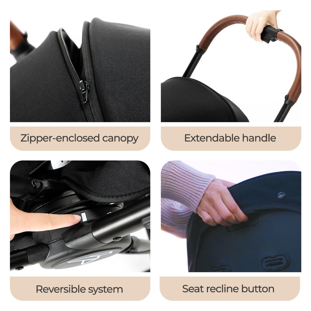Teknum - Stroll 2 Reversible Travel Stroller With Quilted Diaper Backpack - Black