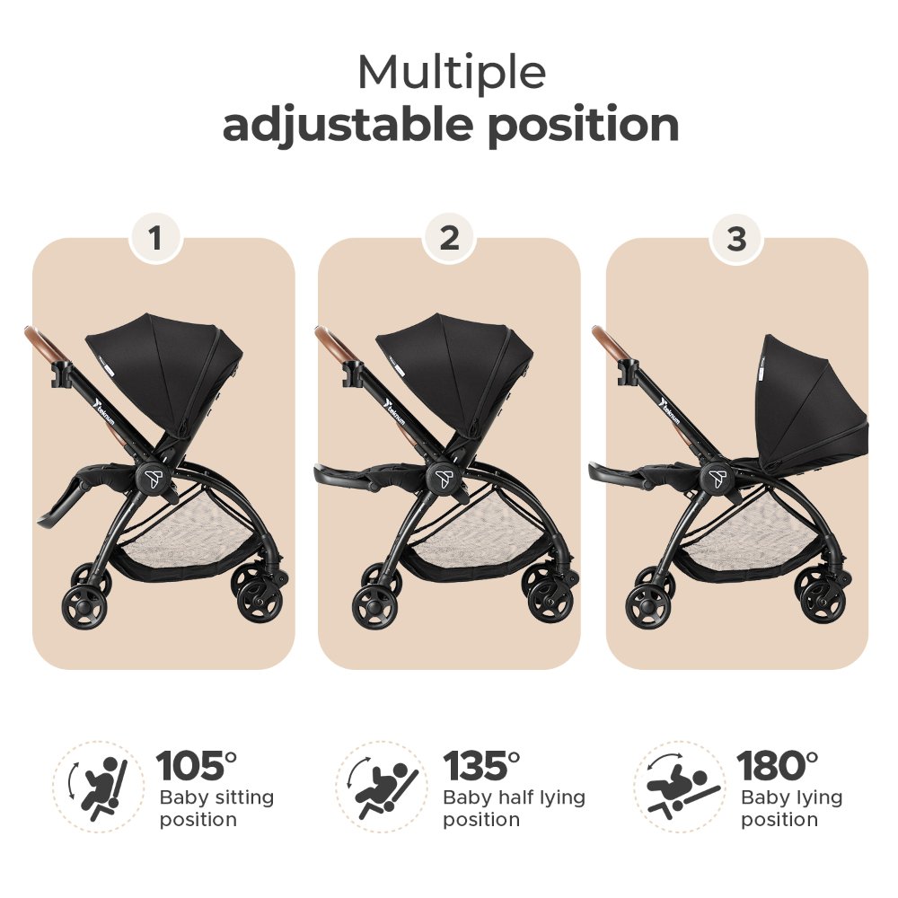 Teknum - Stroll 2 Reversible Travel Stroller With Quilted Diaper Backpack - Black