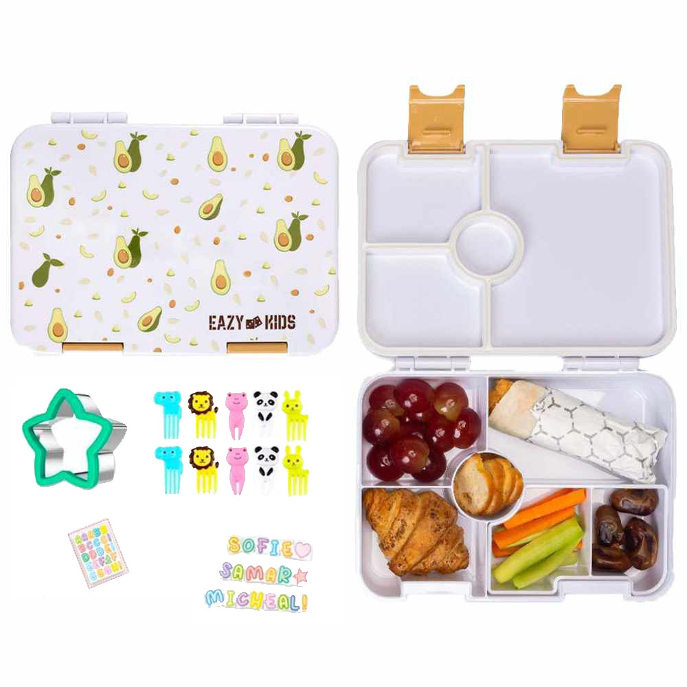 Eazy Kids - Personalized 4/6 Convertible Bento Lunch Box Set - Avocado - 13 Pcs