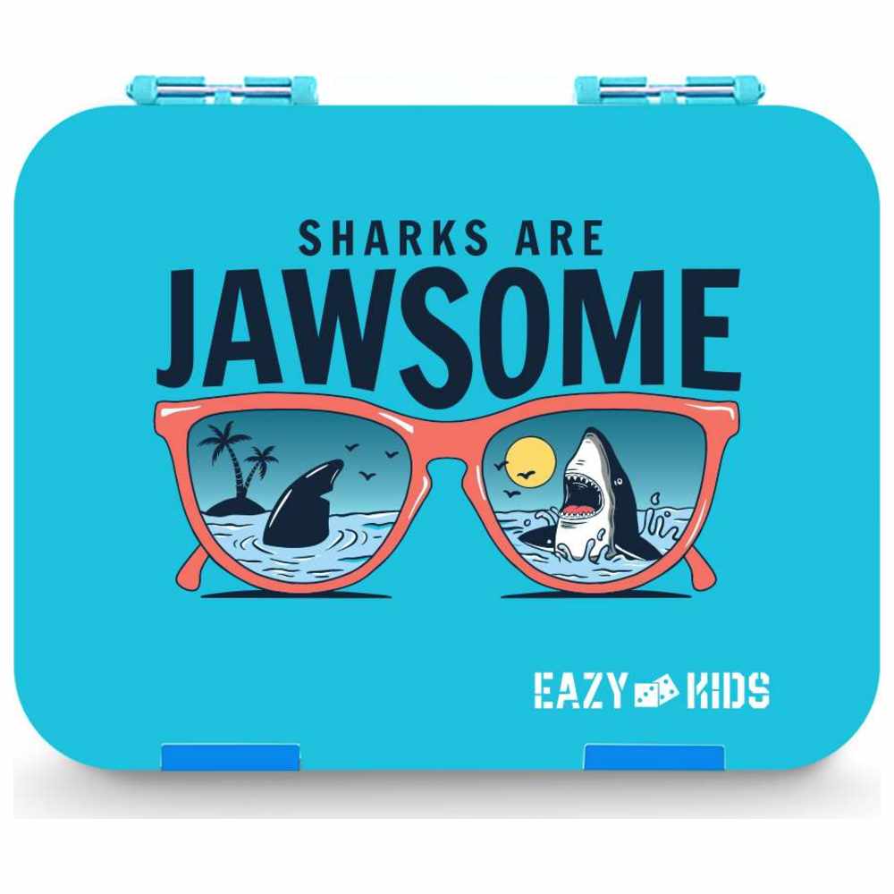 Eazy Kids - Personalized 4/6 Convertible Bento Lunch Box Set - Jawsome Blue