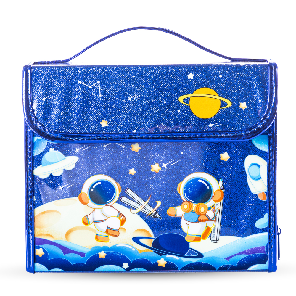 Eazy Kids - Space-Themed Art Supplies With Carrying Case Set - Blue - 82 Pcs