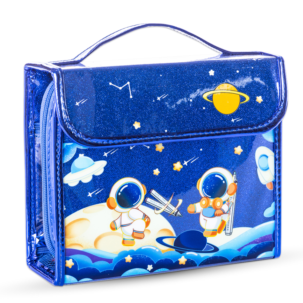 Eazy Kids - Space-Themed Art Supplies With Carrying Case Set - Blue - 82 Pcs