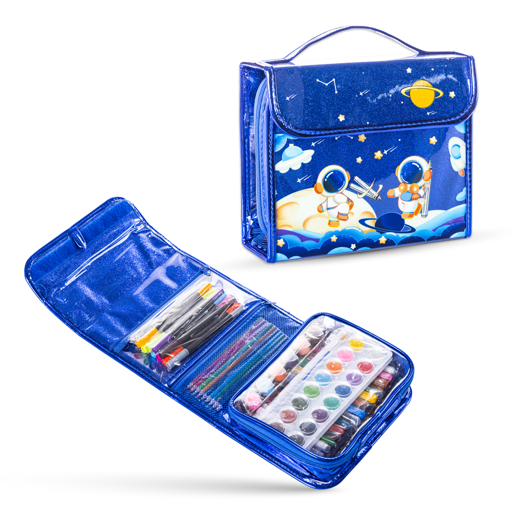 Eazy Kids - Space-Themed Art Supplies With Carrying Case Set - Blue - 82 Pcs