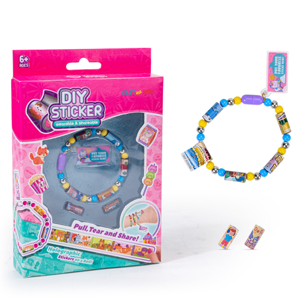 Eazy Kids - DIY Wearable & Shareable Bracelet & Sticker Craft Kit - Multicolor
