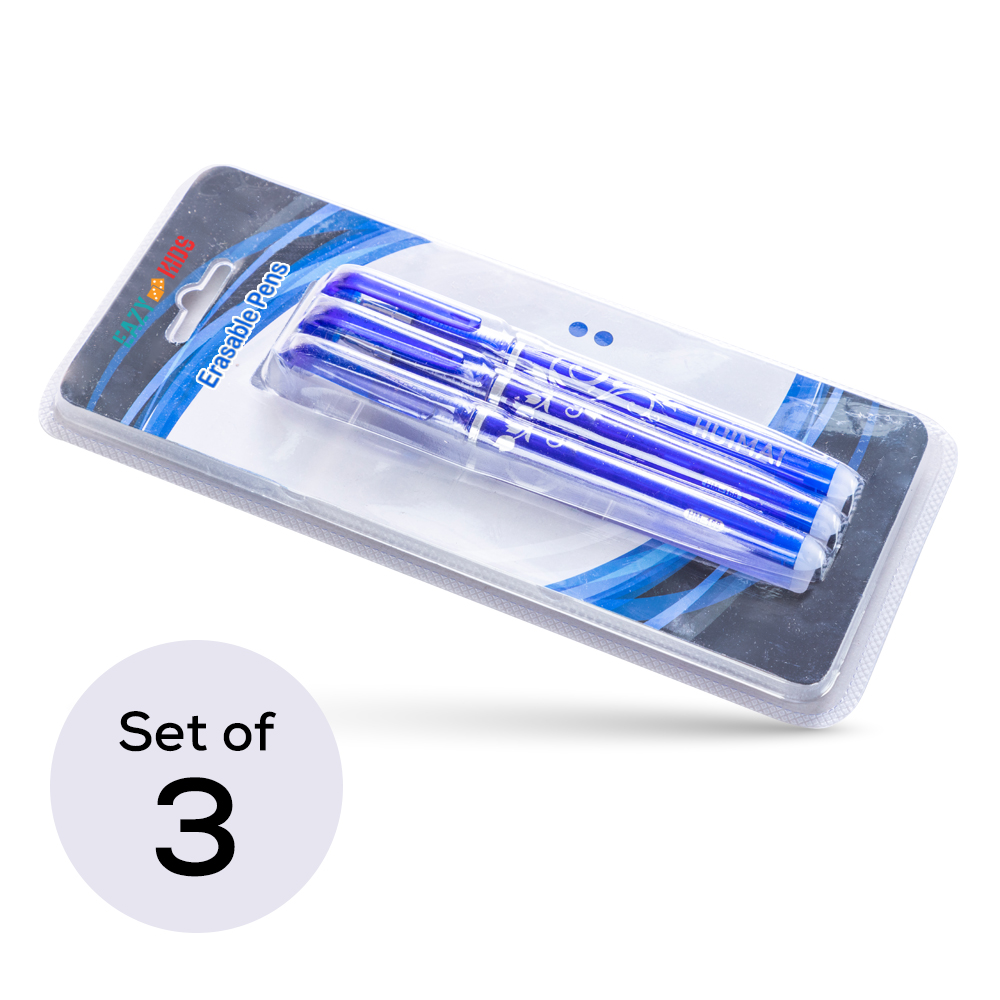 Eazy Kids - Smooth-Flow Quick-Drying Erasable Gel Pens Pack Of 3 - Blue