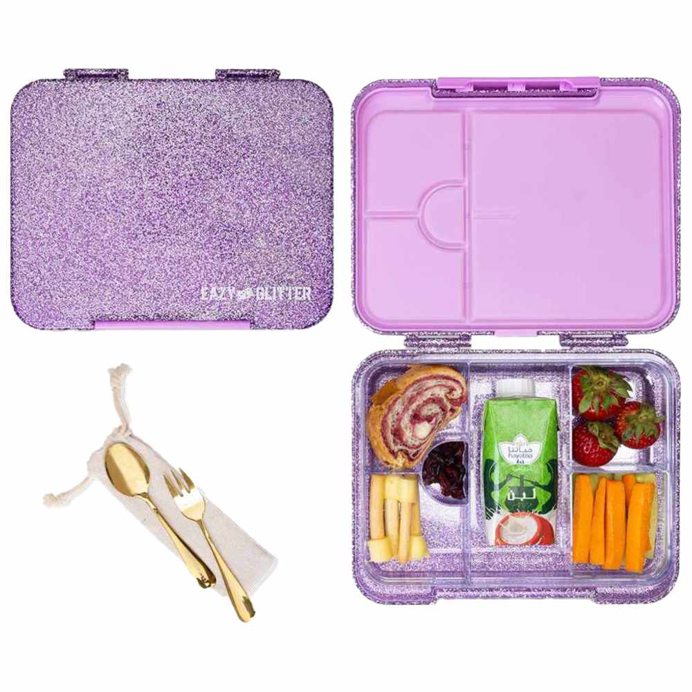 Eazy Kids - Personalized 4/6 Convertible Bento Lunch Box - Glitter Purple