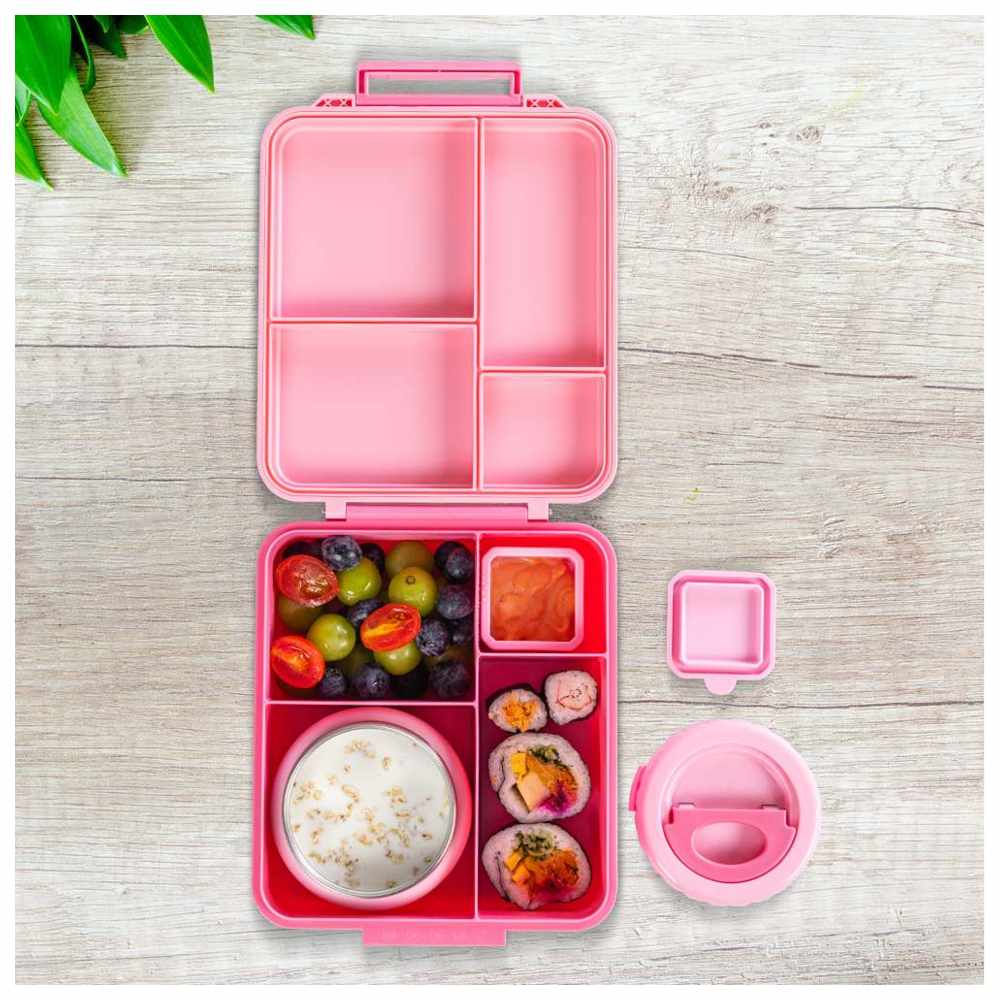 Eazy Kids - Personalized 4-Compartment Jumbo Bento Lunch Box Set - Pink