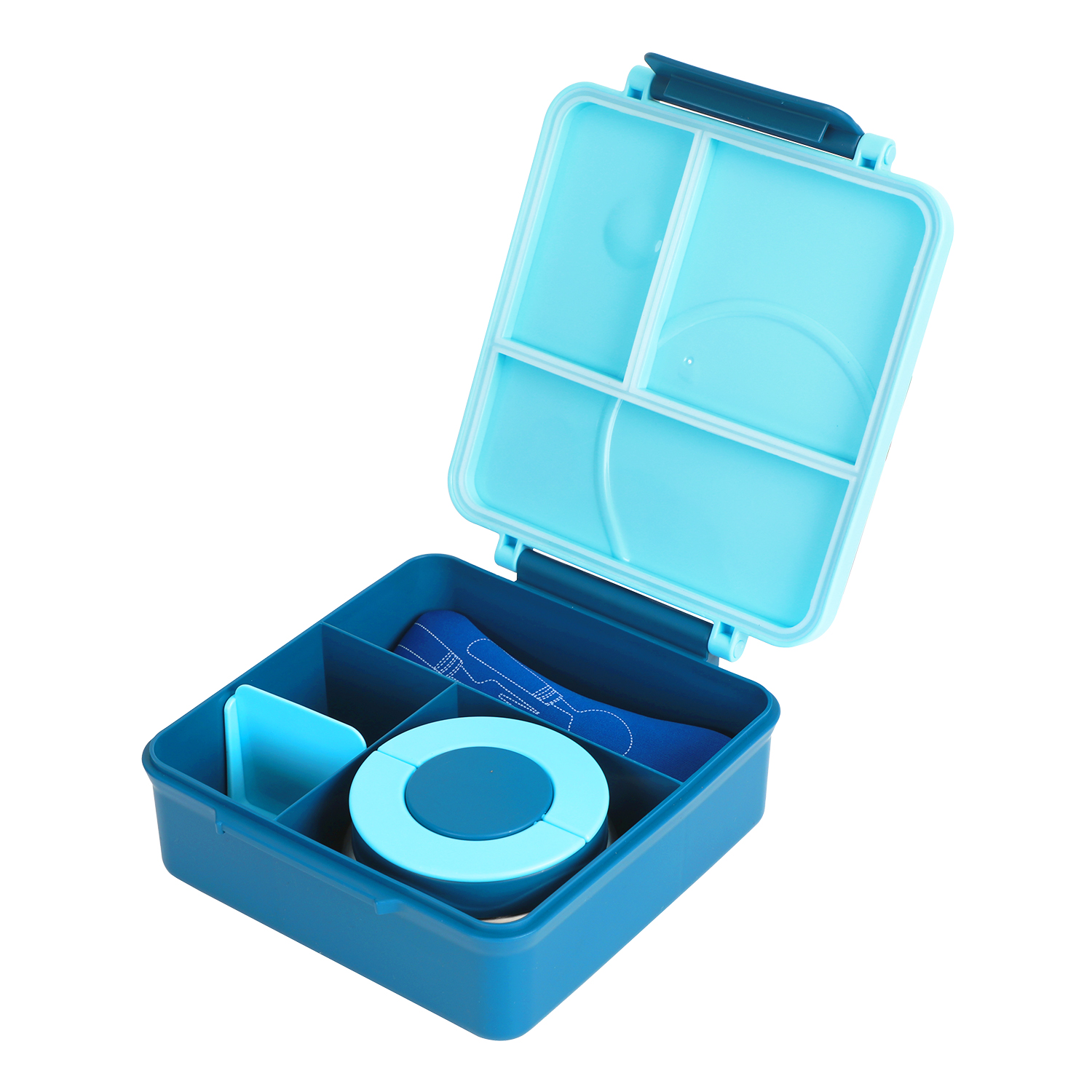 Eazy Kids - 3/4 Jumbo Lunch Box With Bowl, Spoon And Fork - Blue