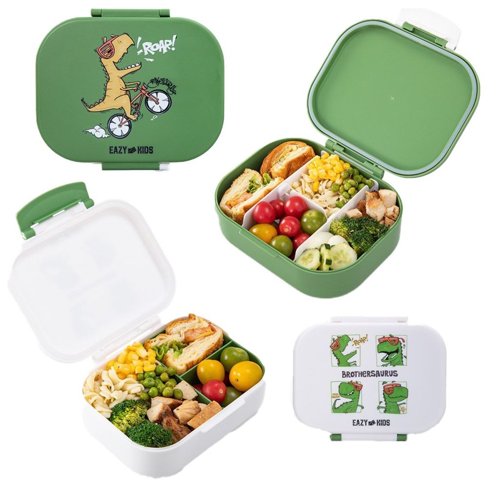 Eazy Kids - Bento Lunch Boxes - Dino Green - 2 Pc Set