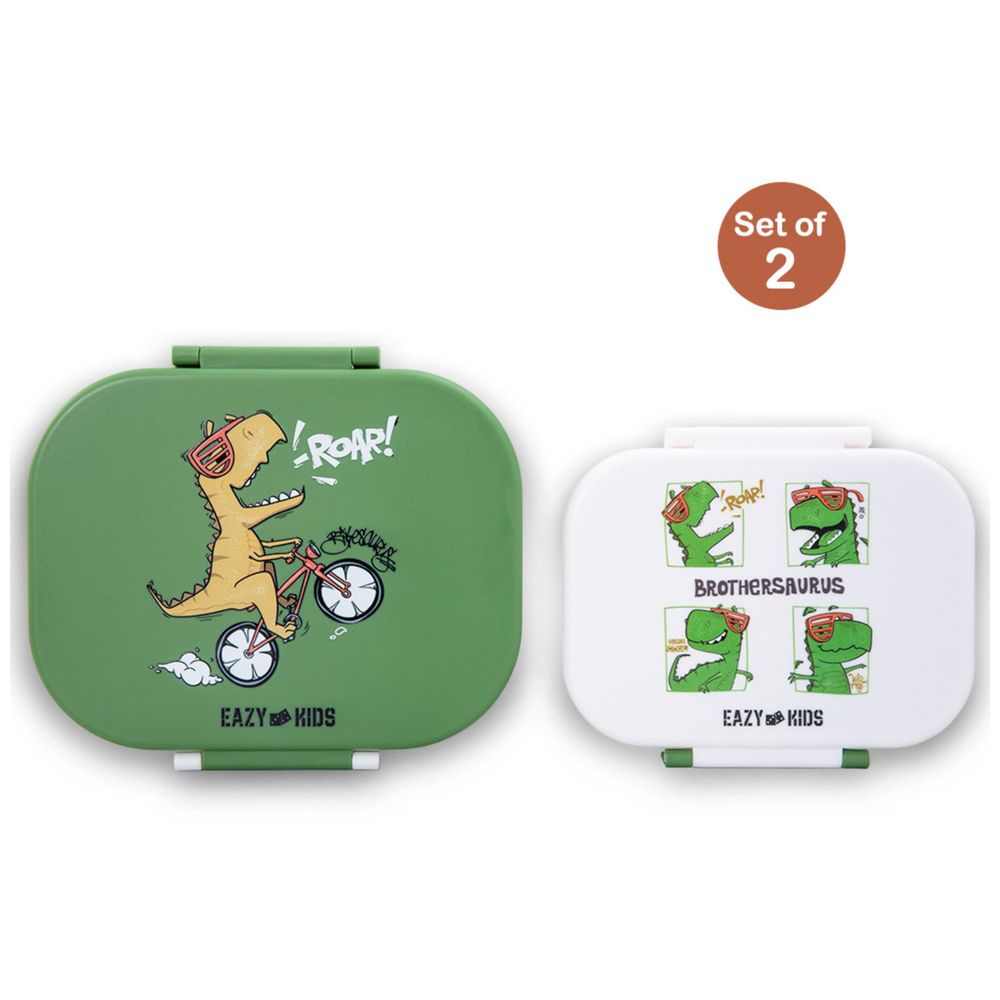 Eazy Kids - Bento Lunch Boxes - Dino Green - 2 Pc Set
