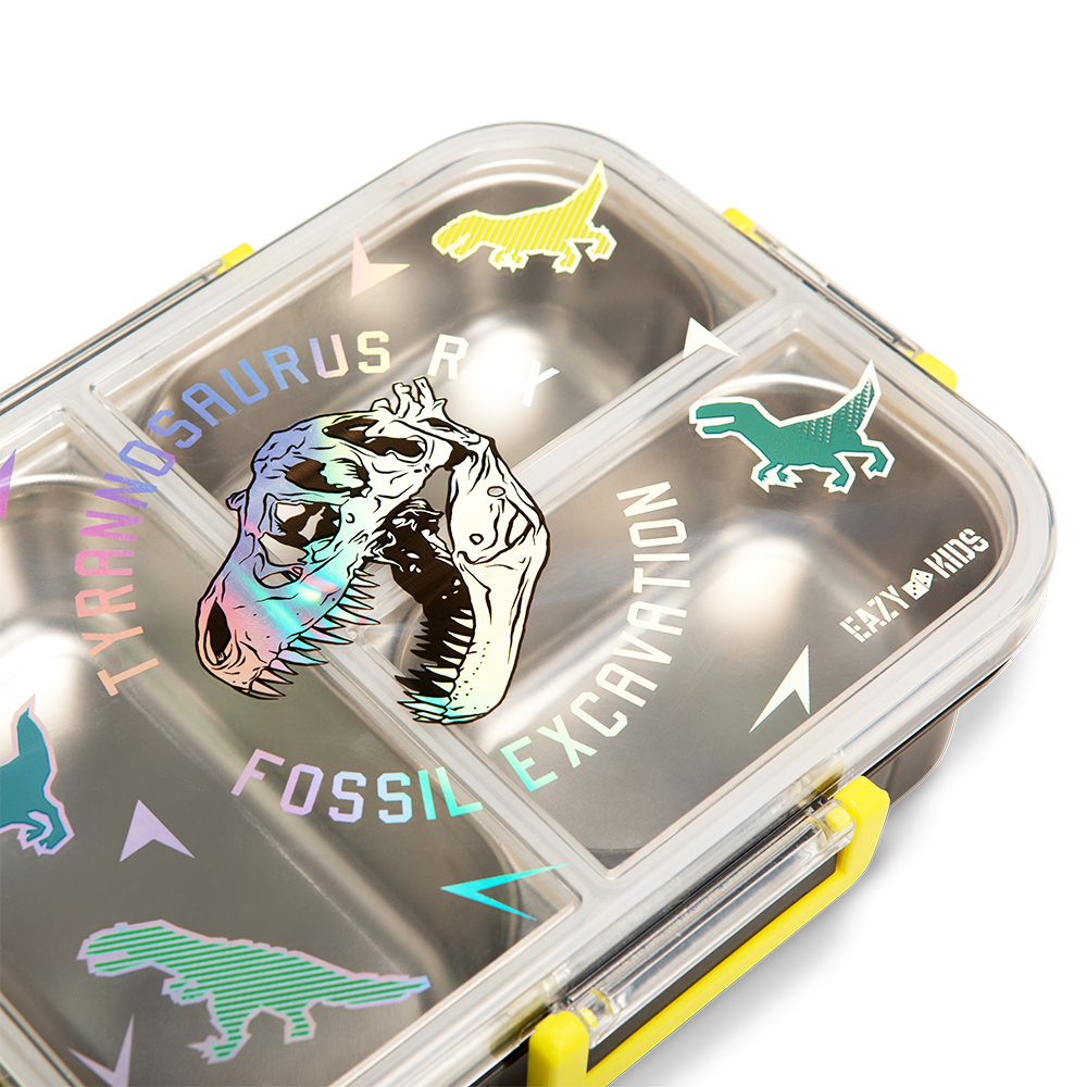 Eazy Kids - 3 Compartment Stainless Steel Bento Lunch Box - T-Rex - 800 ml