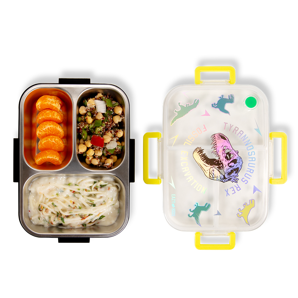 Eazy Kids - 3 Compartment Stainless Steel Bento Lunch Box - T-Rex - 800 ml