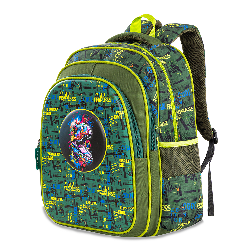 Eazy Kids - School Bag with Pencil Case - Dino Green - 16-Inch/41cm