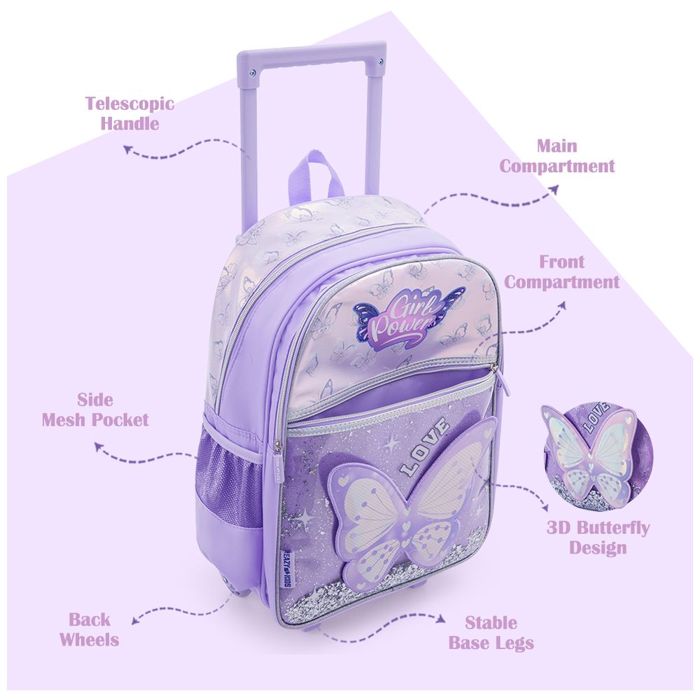 Eazy Kids - Trolley School Bag Combo - Power Purple - 16-Inch - 3 Pc Set