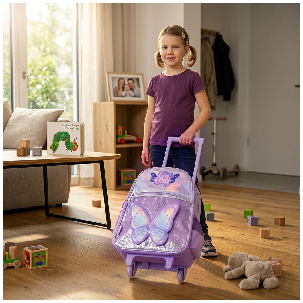 Eazy Kids - Personalized Trolley School Bag With Lunch Bag & Pencil Case - Power Purple - 16-Inch - 3 Pc Set