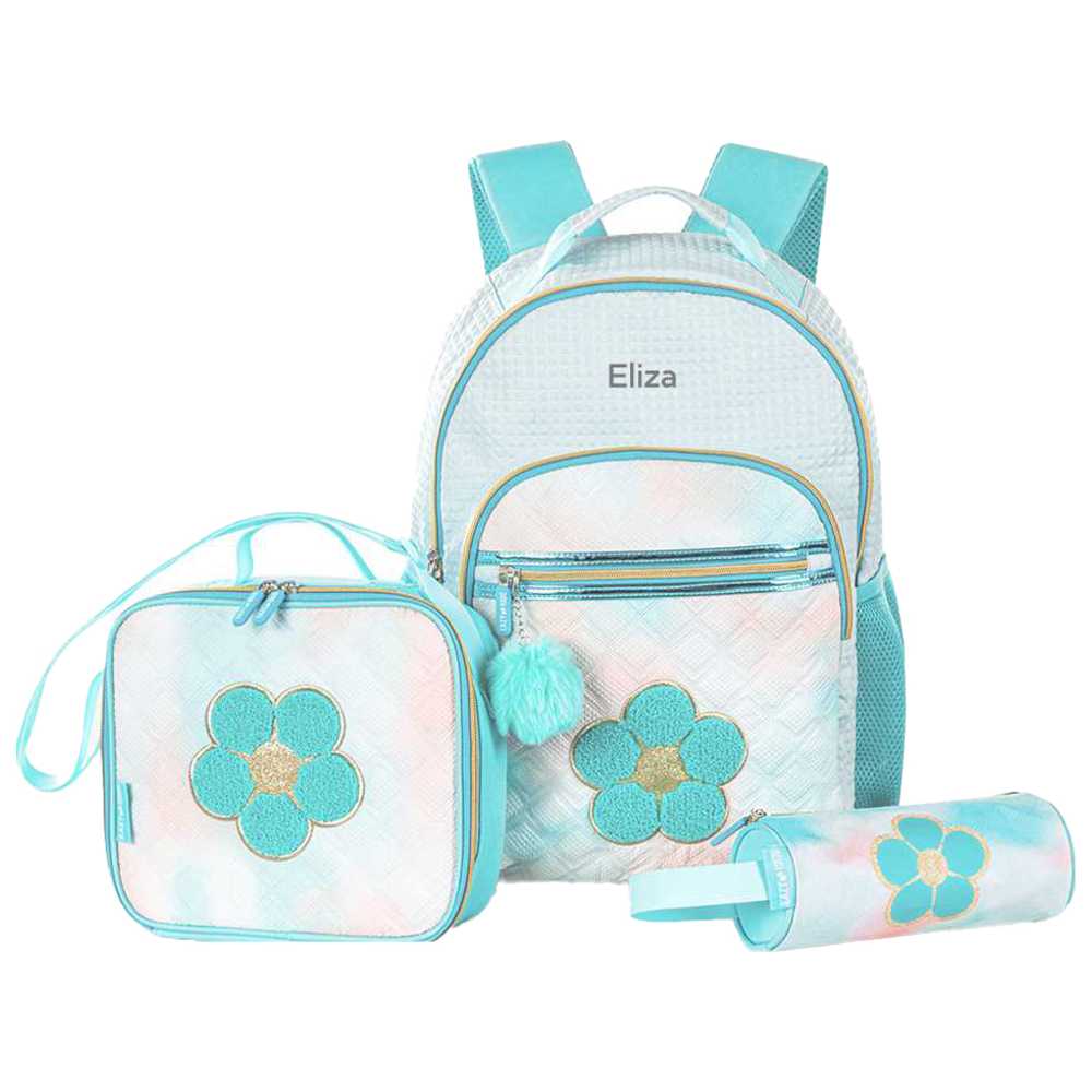 Eazy Kids - Personalized Backpack with Lunch Bag And Pencil Case - Flora Green