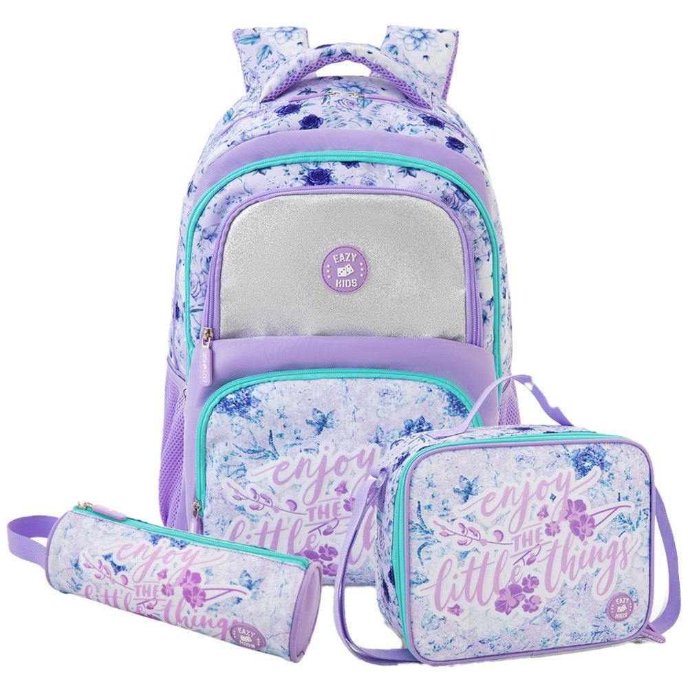 Eazy Kids - School Bag Combo - Purple - 18-Inch - 3 Pc Set